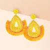 Fashnzfab Felt Back Multi Beaded Teardrop Thread Fringe Dangle Earrings In Yellow