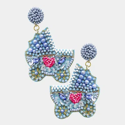 Fashnzfab Felt Back Pearl Beaded Stroller Dangle Earrings - Blue