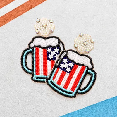 Fashnzfab Felt Back Pearl Cluster Quatrefoil American Usa Flag Beer Link Dangle Earrings In Red