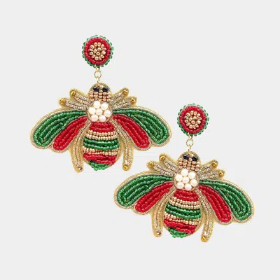 Fashnzfab Felt Back Pearl Seed Bead Honey Bee Dangle Earrings In Gold