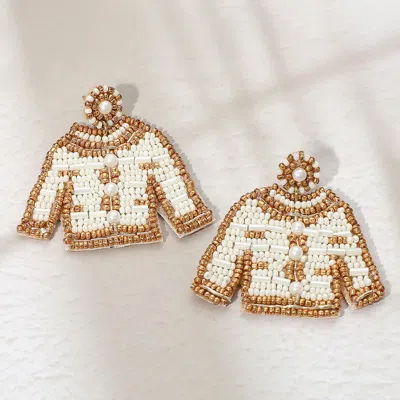 Fashnzfab Felt Back Pearl Seed Beaded Top Dangle Earrings In Multi