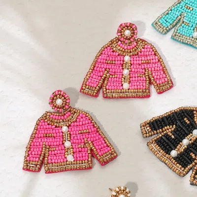 Fashnzfab Felt Back Pearl Seed Beaded Top Dangle Earrings In Pink