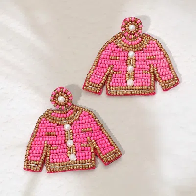 Fashnzfab Felt Back Pearl Seed Beaded Top Dangle Earrings In Pink