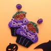 Fashnzfab Felt Back Pumpkin Muffin Beaded Dangle Earrings In Purple