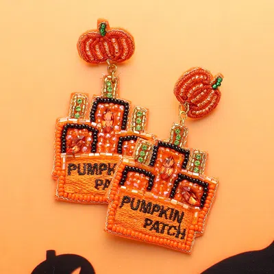 Fashnzfab Felt Back Pumpkin Patch Message Beaded Dangle Earrings - Orange