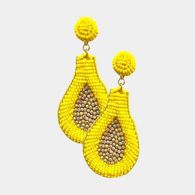 Fashnzfab Felt Back Rhinestone Embellished Seed Beaded Teardrop Dangle Earrings In Yellow