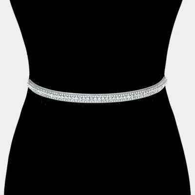 Fashnzfab Felt Back Rhinestone Sash Ribbon Bridal Wedding Belt / Headband In Metallic