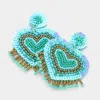 Fashnzfab Felt Back Seed Bead Sequin Heart Earrings In Blue