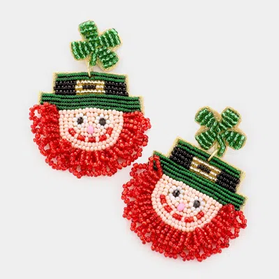 Fashnzfab Felt Back Seed Bead St Patrick's Day Clover Irish Man Dangle Earrings In Brown
