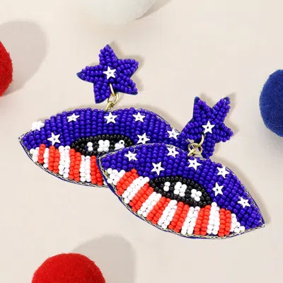 Fashnzfab Felt Back Seed Bead Star American Usa Flag Lip Dangle Earrings In Multi