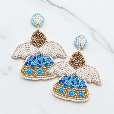 Fashnzfab Felt Back Seed Beaded Angel Dangle Earrings In Multi