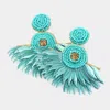 Fashnzfab Felt Back Seed Beaded Boho Fringe Dangle Earrings - Teal In Blue