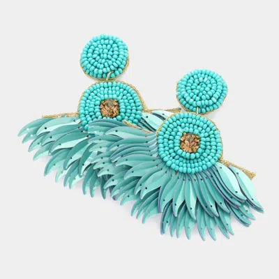 Fashnzfab Felt Back Seed Beaded Boho Fringe Dangle Earrings - Teal In Blue