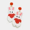 Fashnzfab Felt Back Seed Beaded Bunny Heart Dangle Earrings In Multi