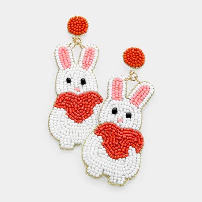 Fashnzfab Felt Back Seed Beaded Bunny Heart Dangle Earrings In Multi