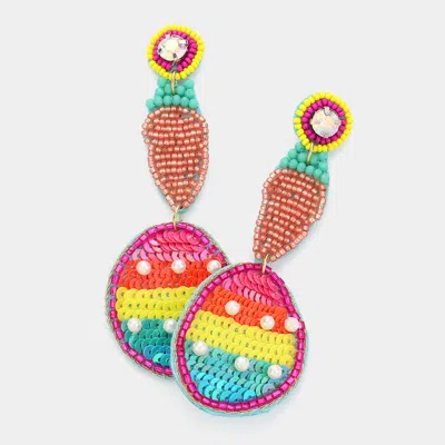 Fashnzfab Felt Back Seed Beaded Carrot Sequin Easter Egg Link Dangle Earrings In Multi