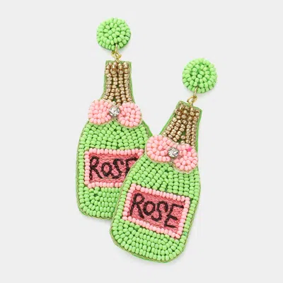 Fashnzfab Felt Back Seed Beaded Champagne Dangle Earrings In Green