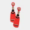 Fashnzfab Felt Back Seed Beaded Champagne Dangle Earrings In Red