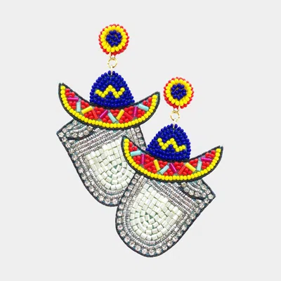 Fashnzfab Felt Back Seed Beaded Cowboy Hat Accented Dangle Earrings In Multi