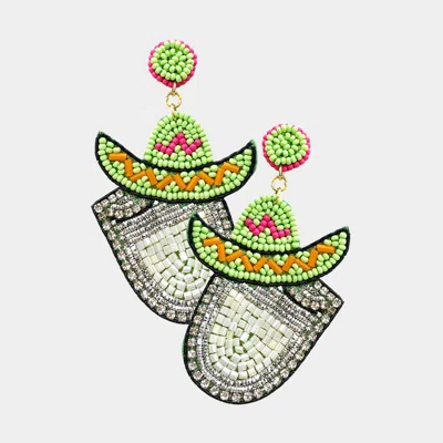 Fashnzfab Felt Back Seed Beaded Cowboy Hat Accented Dangle Earrings In Multi
