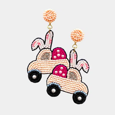 Fashnzfab Felt Back Seed Beaded Easter Bunny Car Dangle Earrings In Brown