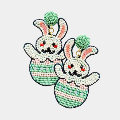 Fashnzfab Felt Back Seed Beaded Easter Bunny Egg Dangle Earrings In Green