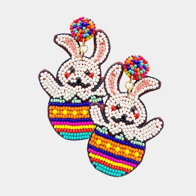 Fashnzfab Felt Back Seed Beaded Easter Bunny Egg Dangle Earrings In Multi