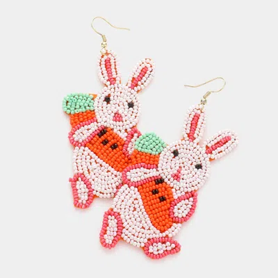 Fashnzfab Felt Back Seed Beaded Easter Carrot Bunny Dangle Earrings In Multi