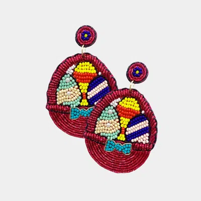 Fashnzfab Felt Back Seed Beaded Easter Egg Basket Dangle Earrings In Burgundy