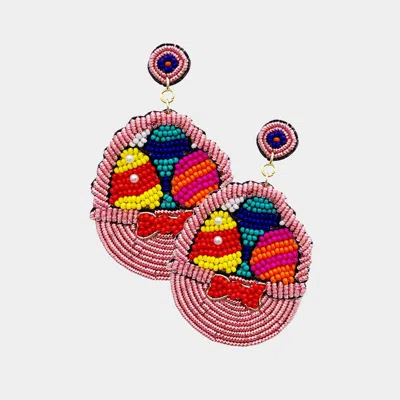 Fashnzfab Felt Back Seed Beaded Easter Egg Basket Dangle Earrings In Pink