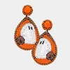 Fashnzfab Felt Back Seed Beaded Ghost Accented Teardrop Dangle Earrings In Orange