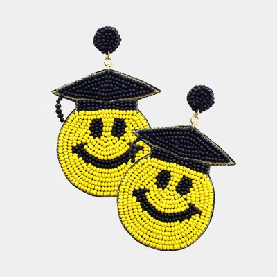 Fashnzfab Felt Back Seed Beaded Graduation Smile Face Dangle Earrings In Yellow