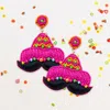 Fashnzfab Felt Back Seed Beaded Hat Mustache Dangle Earrings In Multi