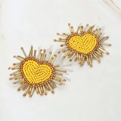 Fashnzfab Felt Back Seed Beaded Heart Earrings In Multi