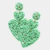 Fashnzfab Felt Back Seed Beaded Heart Link Dangle Earrings - Mint In Green