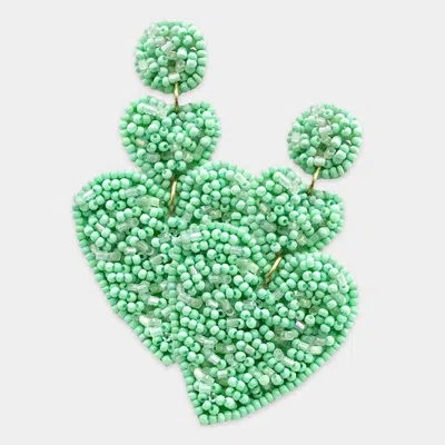 Fashnzfab Felt Back Seed Beaded Heart Link Dangle Earrings - Mint In Green