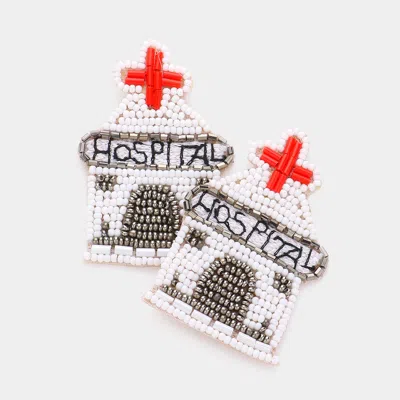 Fashnzfab Felt Back Seed Beaded Hospital Dangle Earrings - White