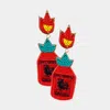Fashnzfab Felt Back Seed Beaded Hot Chilli Sauce Dangle Earrings In Red