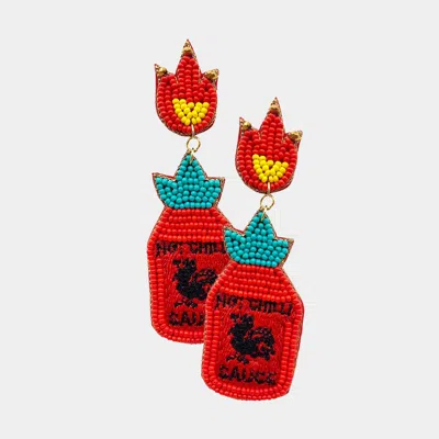Fashnzfab Felt Back Seed Beaded Hot Chilli Sauce Dangle Earrings In Red