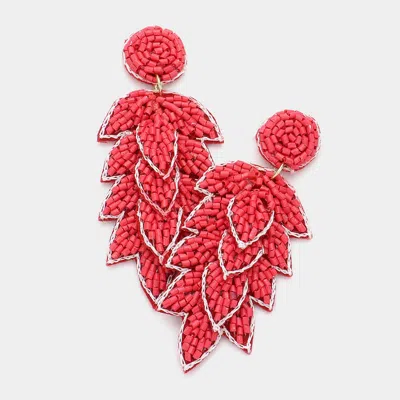 Fashnzfab Felt Back Seed Beaded Leaf Vine Dangle Earrings In Pink