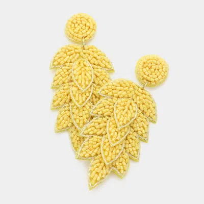 Fashnzfab Felt Back Seed Beaded Leaf Vine Dangle Earrings In Yellow