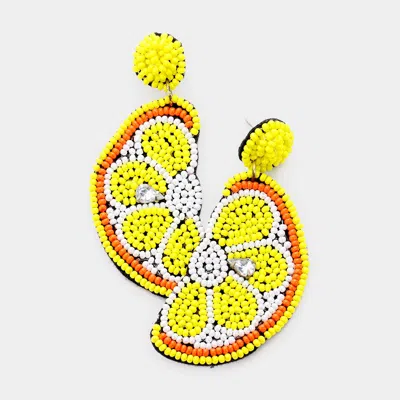 Fashnzfab Felt Back Seed Beaded Lemon Dangle Earrings In Yellow