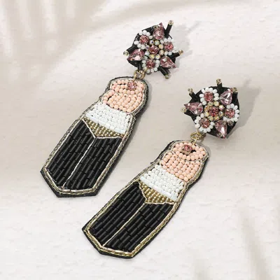 Fashnzfab Felt Back Seed Beaded Lipstick Dangle Earrings In Pink