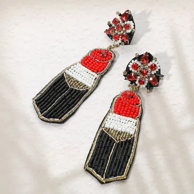 Fashnzfab Felt Back Seed Beaded Lipstick Dangle Earrings In Multi