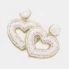 Fashnzfab Felt Back Seed Beaded Open Heart Dangle Earrings In White