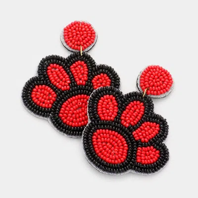 Fashnzfab Felt Back Seed Beaded Paw Dangle Earrings In Red