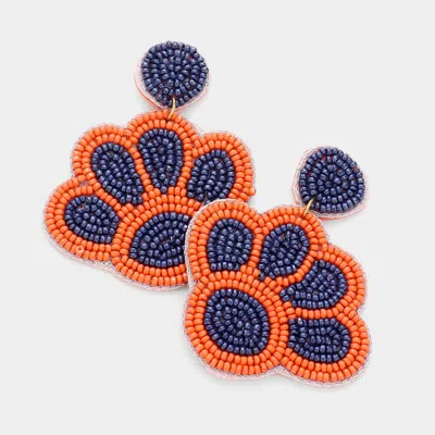 Fashnzfab Felt Back Seed Beaded Paw Dangle Earrings In Blue