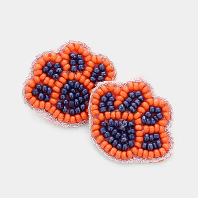 Fashnzfab Felt Back Seed Beaded Paw Stud Earrings In Orange