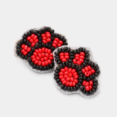 Fashnzfab Felt Back Seed Beaded Paw Stud Earrings In Red