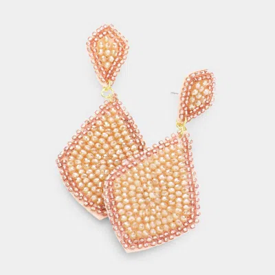 Fashnzfab Felt Back Seed Beaded Petal Dangle Earrings - Peach In Gold